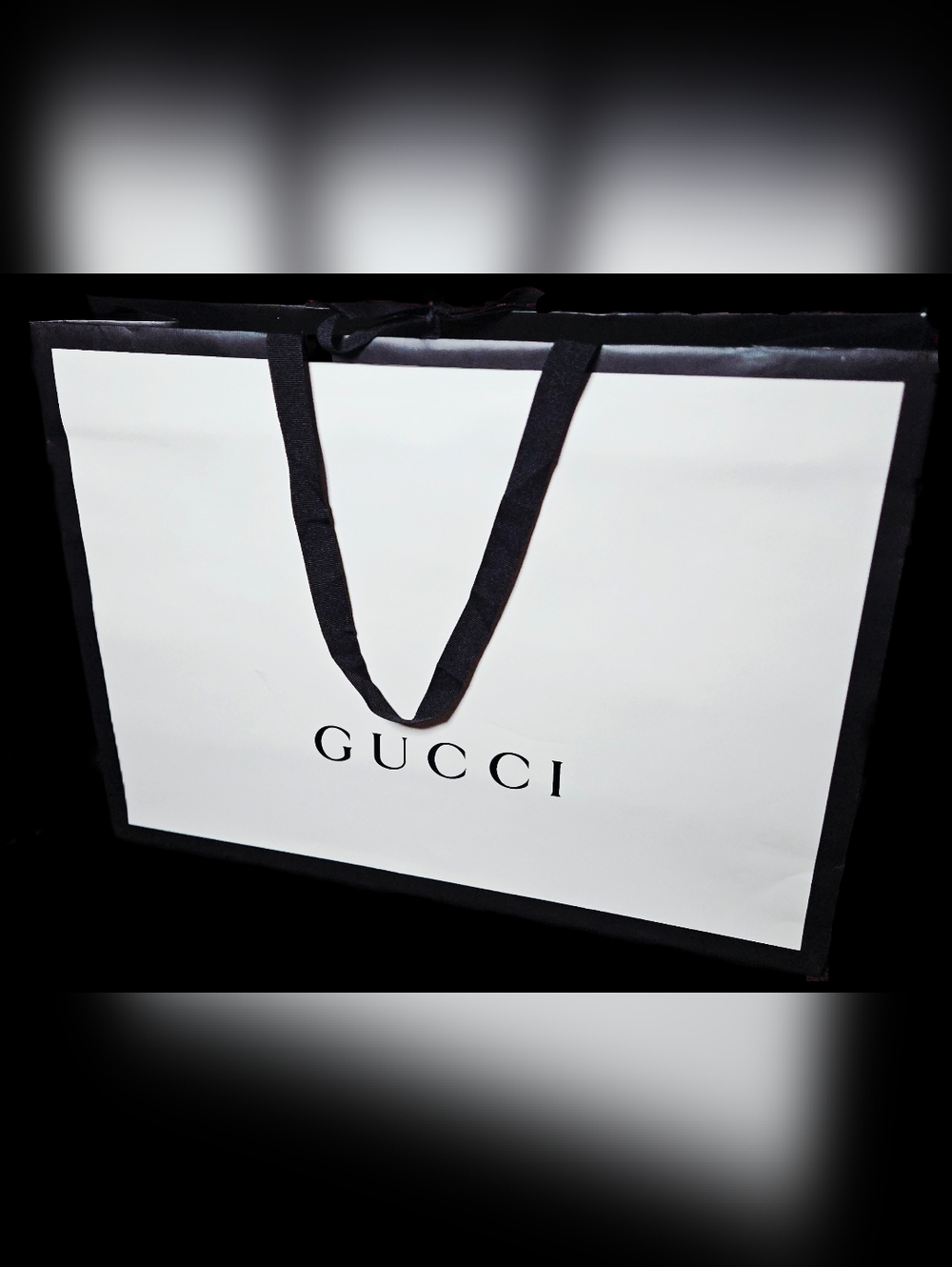 NWT Gucci XL Large Shopping Bag Black White Ribbon Closure Gift Handbag Storage
